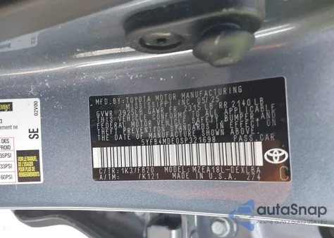 2025 Toyota Corolla Le from USA, damaged, VIN 5YFB4MDE0SP321698